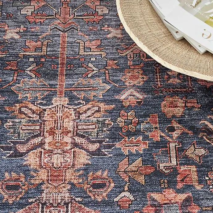 Kirklands Home Navy & Brick Botanical Washable Area Rug, 5x7