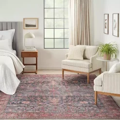 Kirklands Home Navy & Brick Botanical Washable Area Rug, 5x7