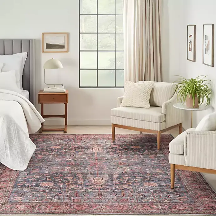Kirklands Home Navy & Brick Botanical Washable Area Rug, 5x7
