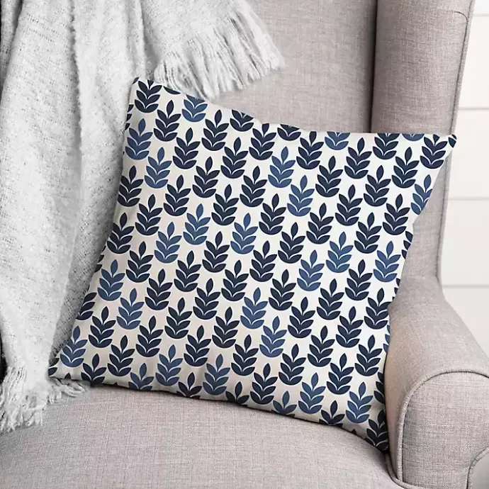 Discount Kirklands Home Navy & White Leaves Indoor/Outdoor Pillow