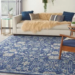 Online Kirklands Home Navy and Beige Botanical Area Rug, 7x10