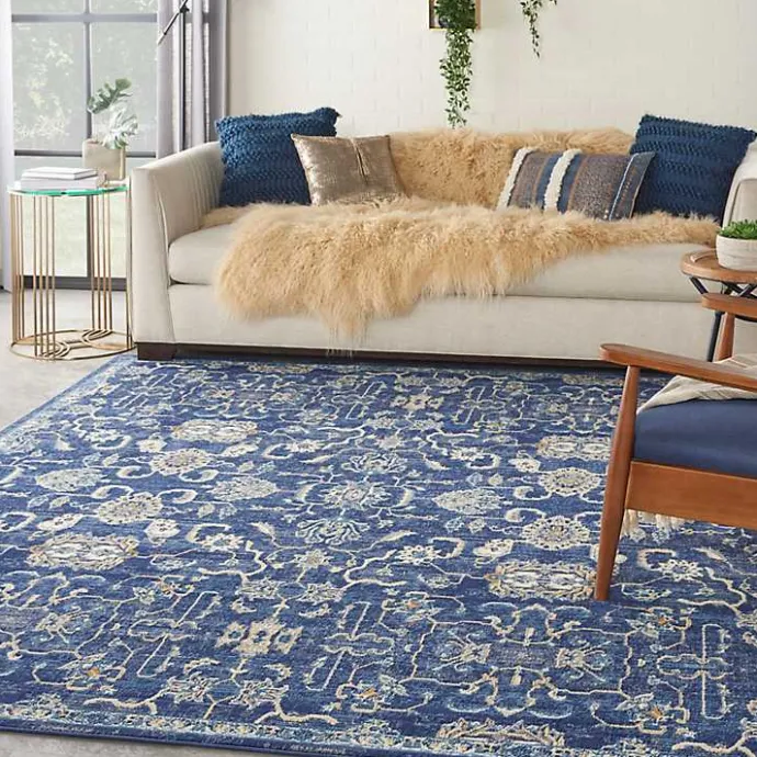 Online Kirklands Home Navy and Beige Botanical Area Rug, 7x10