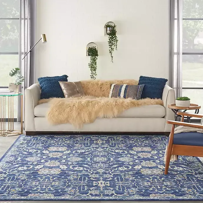 Online Kirklands Home Navy and Beige Botanical Area Rug, 7x10