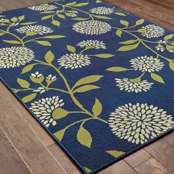 Online Kirklands Home Navy and Green Floral Vine Outdoor Area Rug, 5x7