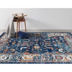 Hot Kirklands Home Navy and Orange Bordered Area Rug, 4x6 Blue