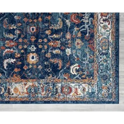 Hot Kirklands Home Navy and Orange Bordered Area Rug, 4x6 Blue
