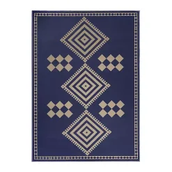 New Kirklands Home Navy and Tan Kilim Washable Area Rug, 5x7