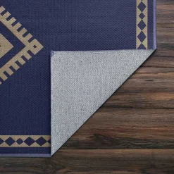 New Kirklands Home Navy and Tan Kilim Washable Area Rug, 5x7