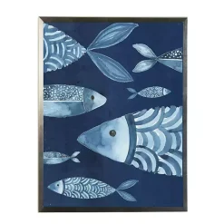 Kirklands Home Navy and Teal Distressed Fish Framed Art Print Blue