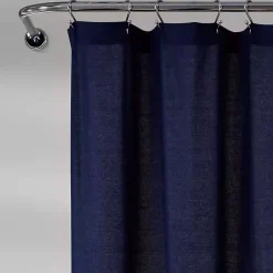 Sale Kirklands Home Navy and White Button Accent Linen Shower Curtain Blue