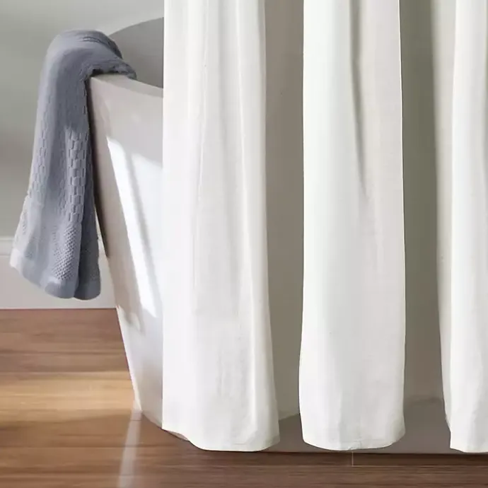 Sale Kirklands Home Navy and White Button Accent Linen Shower Curtain Blue