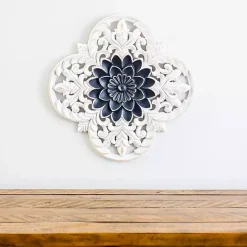 Clearance Kirklands Home Navy and White Medallion Carved Plaque Blue