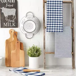 Kirklands Home Navy and White Mixed Check Towels, Set of 3 Blue