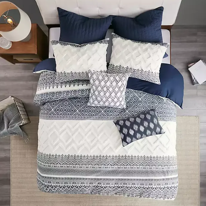 Outlet Kirklands Home Navy and White 3-pc. California King Duvet Set