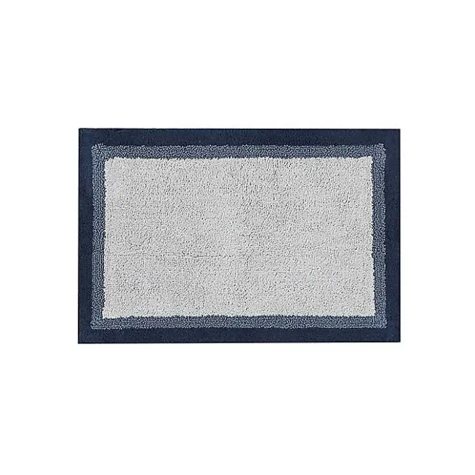 Sale Kirklands Home Navy Border Cotton Bath Mat, 27x45 Blue