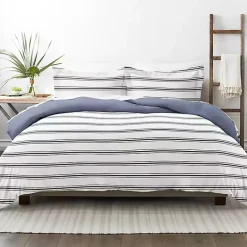 New Kirklands Home Navy Blue Echo Stripe 3-pc. Queen Duvet Cover Set