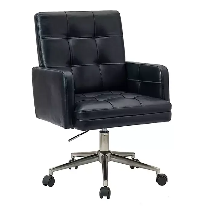 Sale Kirklands Home Navy Tufted Faux Leather Swivel Office Chair Blue