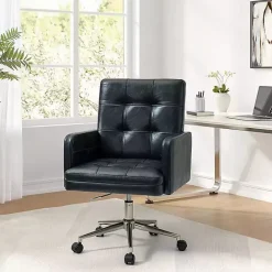 Sale Kirklands Home Navy Tufted Faux Leather Swivel Office Chair Blue