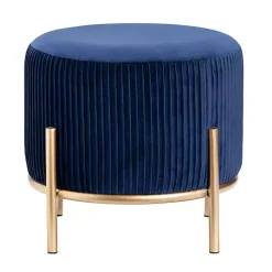 Kirklands Home Navy Velvet Upholstered Round Ottoman Blue