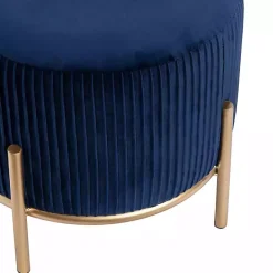 Kirklands Home Navy Velvet Upholstered Round Ottoman Blue