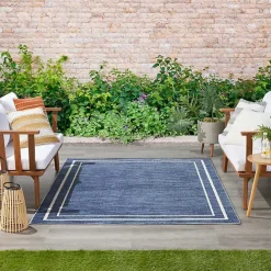 Kirklands Home Navy Bordered Indoor/Outdoor Area Rug, 6x9 Blue