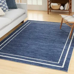 Kirklands Home Navy Bordered Indoor/Outdoor Area Rug, 6x9 Blue
