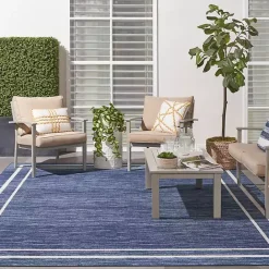 Discount Kirklands Home Navy Bordered Indoor/Outdoor Area Rug, 8x10 Blue