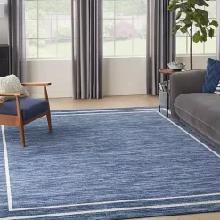 Discount Kirklands Home Navy Bordered Indoor/Outdoor Area Rug, 8x10 Blue