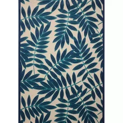 New Kirklands Home Navy Botanical Leaves Outdoor Area Rug, 9x13