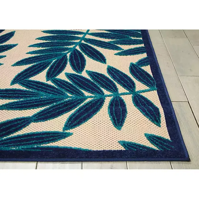 New Kirklands Home Navy Botanical Leaves Outdoor Area Rug, 9x13