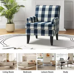 Clearance Kirklands Home Navy Buffalo Check Upholstered Armchair Blue
