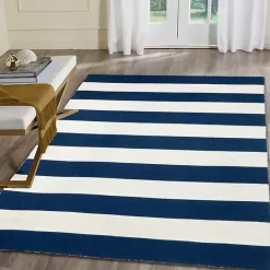 New Kirklands Home Navy Cabana Stripe Indoor/Outdoor Area Rug, 3x5