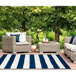 Hot Kirklands Home Navy Cabana Stripe Indoor/Outdoor Area Rug, 5x7