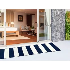 Kirklands Home Navy Cabana Stripe Indoor/Outdoor Runner, 2x8