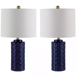 Discount Kirklands Home Navy Ceramic Motif Table Lamps, Set of 2 Blue