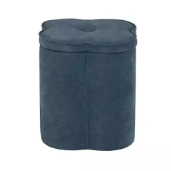 Kirklands Home Navy Chenille Flower Storage Ottoman Blue