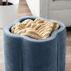 Kirklands Home Navy Chenille Flower Storage Ottoman Blue