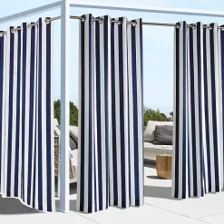 New Kirklands Home Navy Coastal Stripe Outdoor Curtain Panel, 96 in.