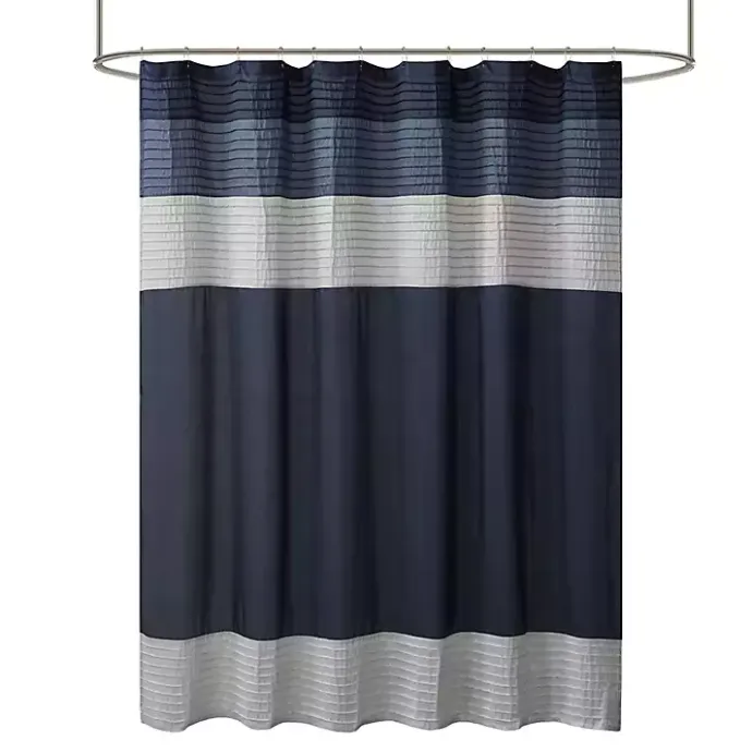 Clearance Kirklands Home Navy Colorblock Silky Shower Curtain Blue