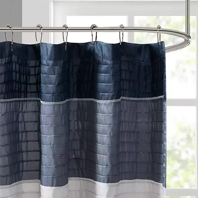 Clearance Kirklands Home Navy Colorblock Silky Shower Curtain Blue
