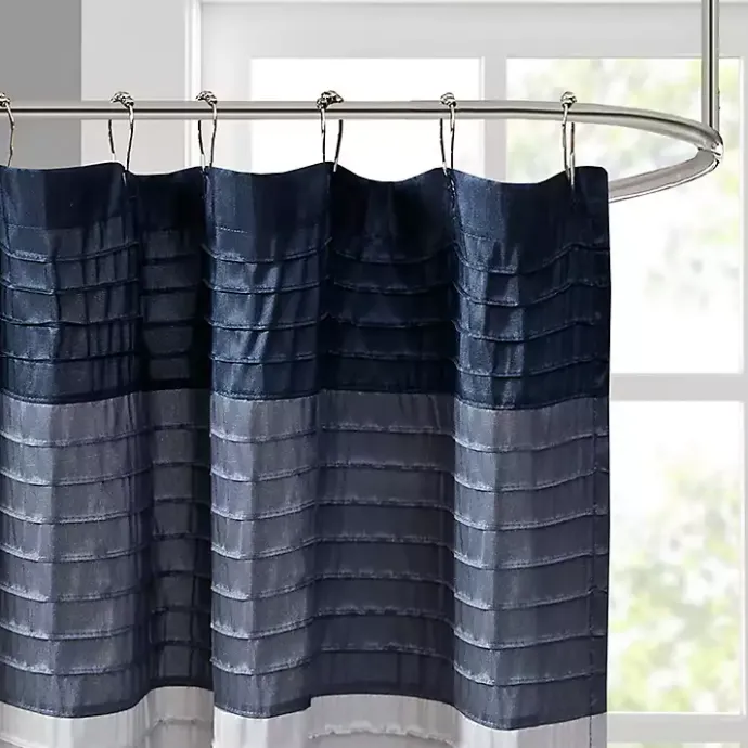 Clearance Kirklands Home Navy Colorblock Silky Shower Curtain Blue