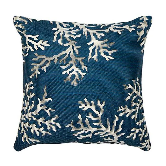 New Kirklands Home Navy Coral Woven Outdoor Throw Pillow