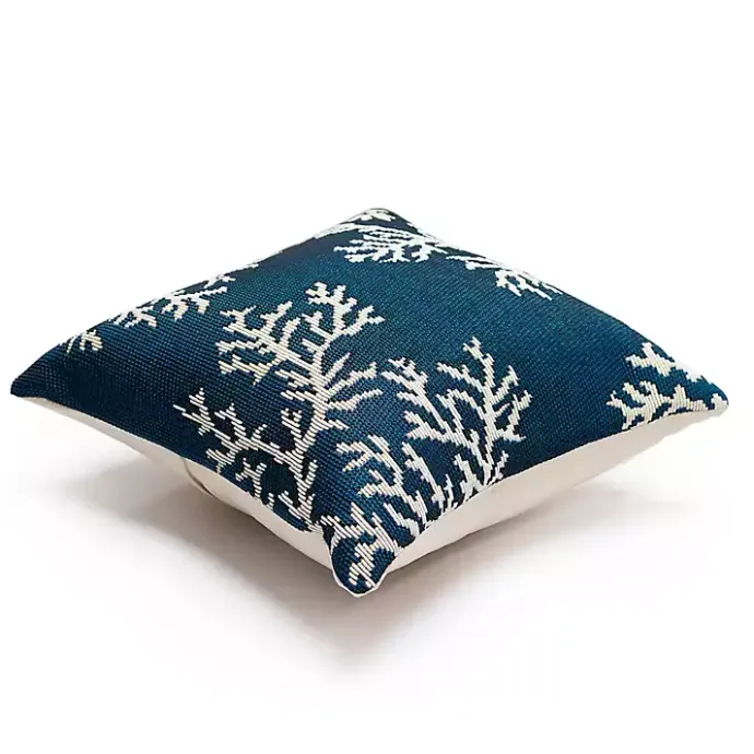 New Kirklands Home Navy Coral Woven Outdoor Throw Pillow