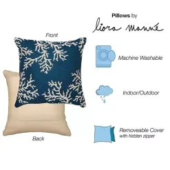 New Kirklands Home Navy Coral Woven Outdoor Throw Pillow