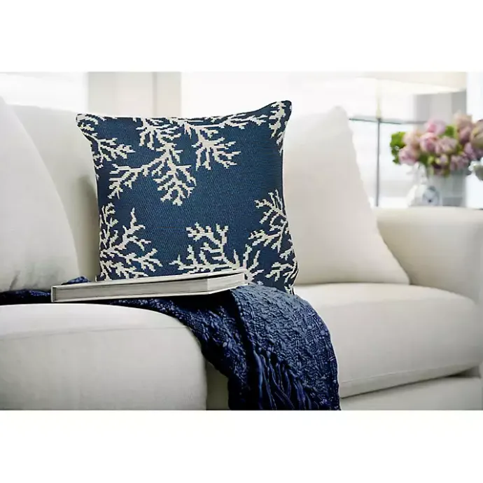 New Kirklands Home Navy Coral Woven Outdoor Throw Pillow