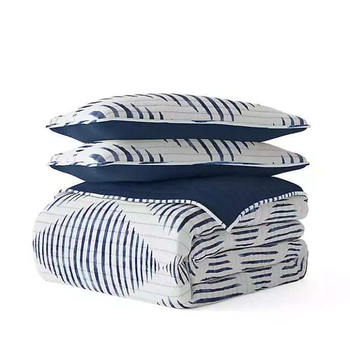 Kirklands Home Navy Diamond Line Reversible 3-pc. Queen Quilt Set