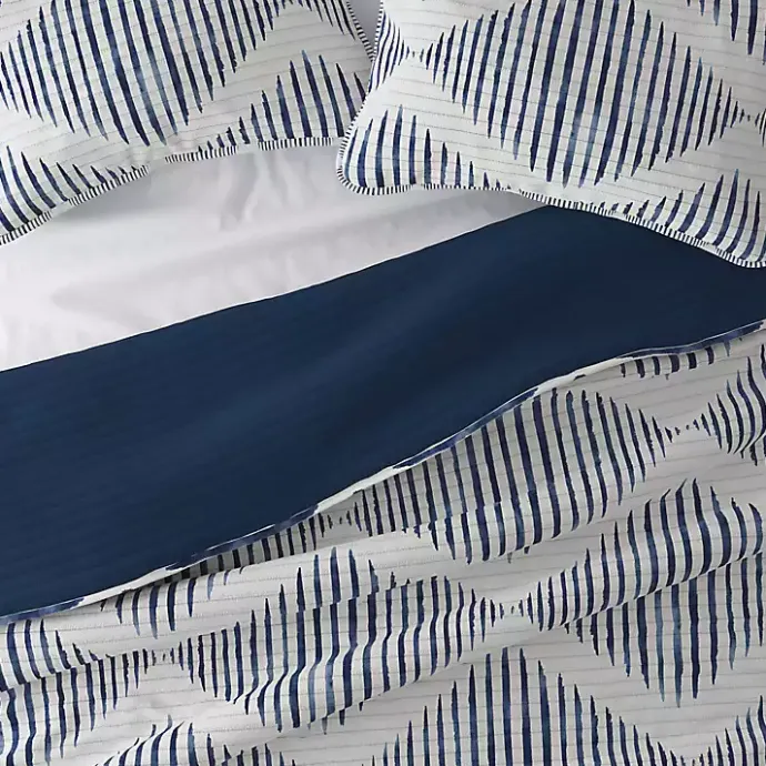 Kirklands Home Navy Diamond Line Reversible 3-pc. Queen Quilt Set
