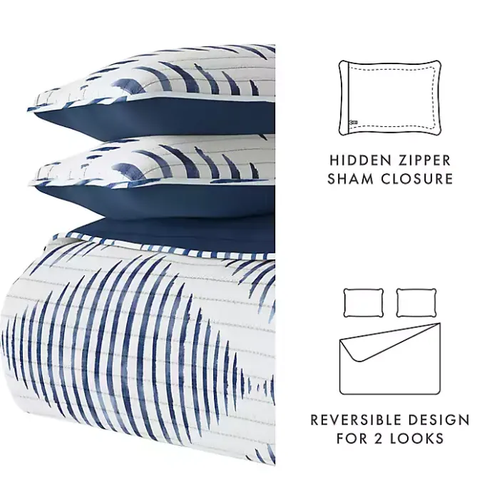 Kirklands Home Navy Diamond Line Reversible 3-pc. Queen Quilt Set