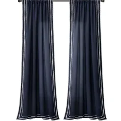 Sale Kirklands Home Navy Embroidered Ric Rac Curtain Panel, 84 in. Blue