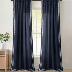 Sale Kirklands Home Navy Embroidered Ric Rac Curtain Panel, 84 in. Blue